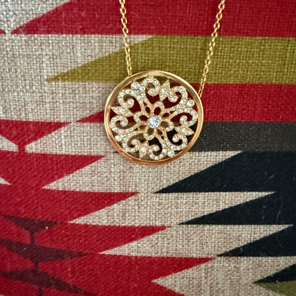 Touchstone Crystal Gold Floral Filigree Crystal Pendant Necklace